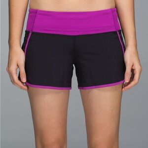 Women's Lululemon Athletica  Run Times Black and Ultra Violet Shorts Size 10